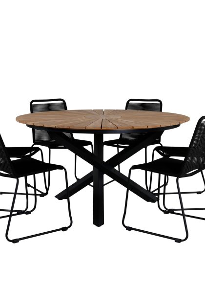 Mexico matgrupp utomhus rund Ø140cm + 6 lindos stapelbara matstolar - svart