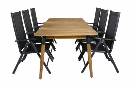 Julian matgrupp utomhus 210cm + 6 break positionsstolar - svart