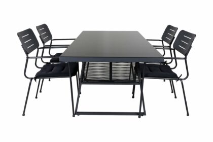 Dallas matgrupp 193cm + 4 nicke matstolar - svart/grå