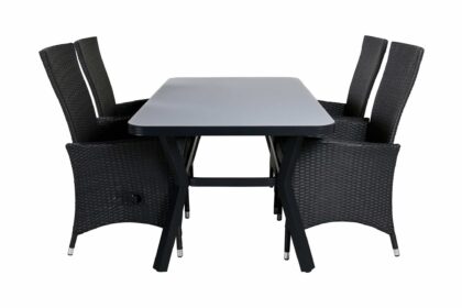 Virya matgrupp utomhus 160cm + 4 padova reclinerstolar - svart