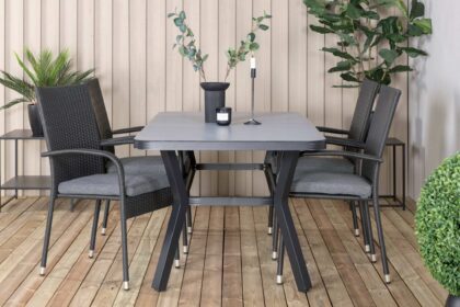 Virya matgrupp 160cm + 4 anna matstolar - svart/grå