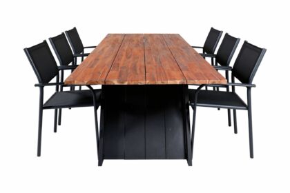 Matgrupp doory 250cm + 6 santorini karmstolar svart/brun - venture home