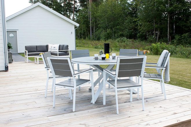 Copacabana matgrupp utomhus rund Ø140cm + 6 alina matstolar - svart
