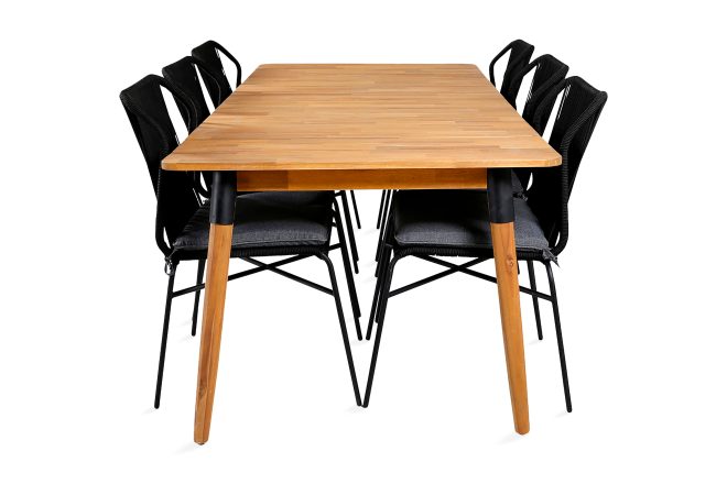 Julian matgrupp utomhus 210cm + 6 matstolar - svart/brun