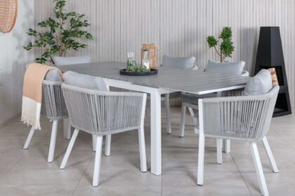 Levels förlängningsbar matgrupp utomhus 160-240cm + 6 virya stolar - svart