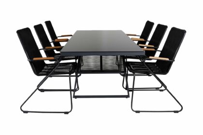 Dallas matgrupp 193cm + 6 bois karmstolar - svart