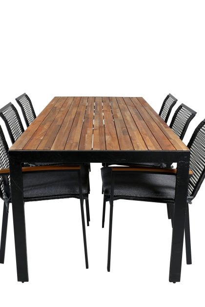 Bois matgrupp utomhus 205cm + 6 dallas matstolar - svart/brun