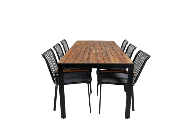Bois matgrupp utomhus 205cm + 6 dallas matstolar - svart/brun