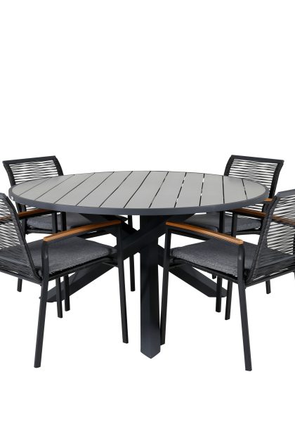 Parma matgrupp utomhus rund Ø140cm + 4 dallas matstolar - mörkgrå
