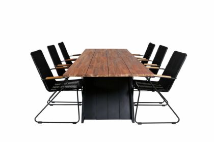 Doory matgrupp utomhus 250cm + 6 bois karmstolar - svart/brun