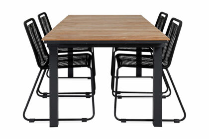 Mexico förlängningsbar matgrupp utomhus 160cm + 4 lindos matstolar - svart