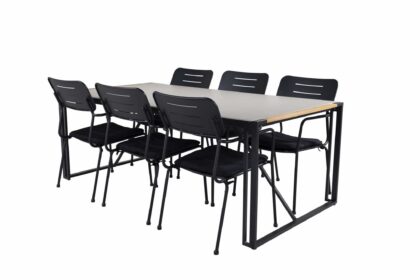 Texas matgrupp utomhus 200cm + 6 nicke matstolar - svart