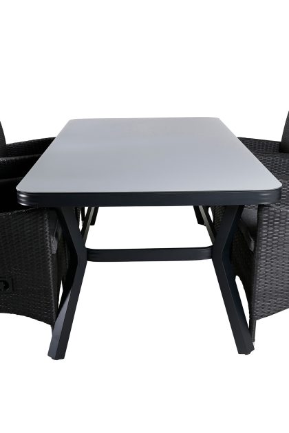 Virya matgrupp utomhus 200cm + 6 padova reclinerstolar - svart
