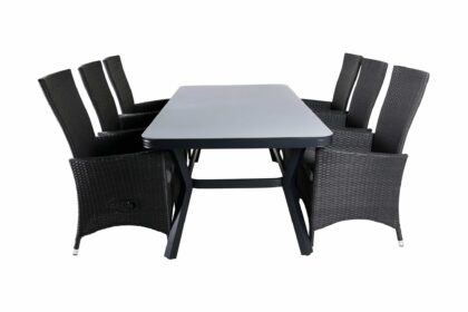 Virya matgrupp utomhus 200cm + 6 padova reclinerstolar - svart