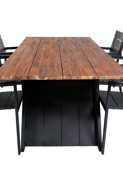 Doory matgrupp utomhus 250cm + 6 levels stapelbara matstolar - svart/brun