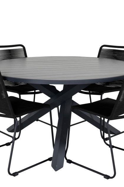 Parma matgrupp utomhus rund Ø140cm + 4 lindos stolar - svart/grå