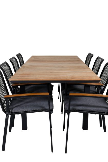 Mexico förlängningsbar matgrupp utomhus 160cm + 8 dallas stolar - brun/svart