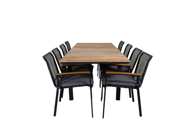 Mexico förlängningsbar matgrupp utomhus 160cm + 8 dallas stolar - brun/svart