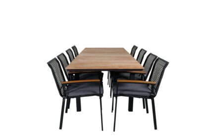 Mexico förlängningsbar matgrupp utomhus 160cm + 8 dallas stolar - brun/svart