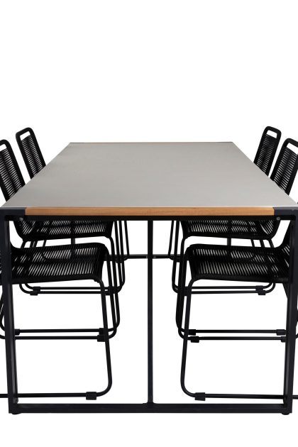 Texas matgrupp utomhus 200cm + 6 lindos stapelbara matstolar - svart