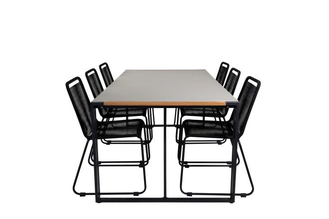 Texas matgrupp utomhus 200cm + 6 lindos stapelbara matstolar - svart