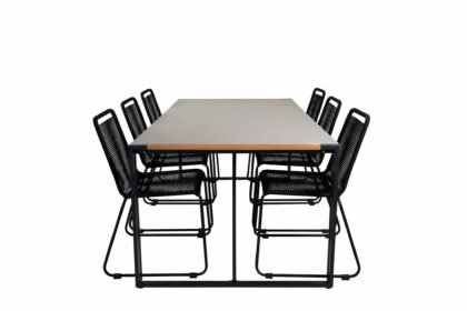 Texas matgrupp utomhus 200cm + 6 lindos stapelbara matstolar - svart