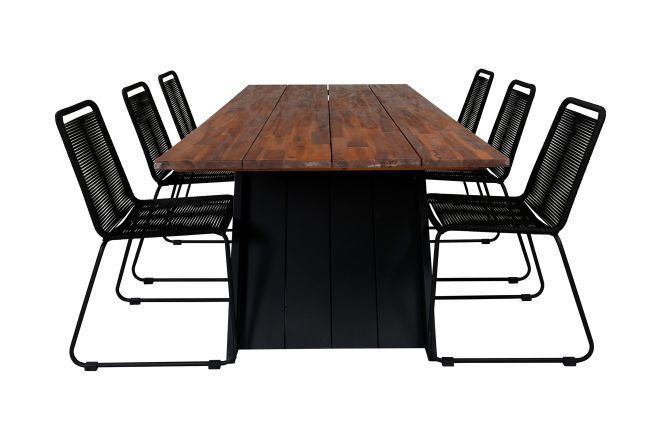Doory matgrupp utomhus 250cm + 6 lindos stapelbara matstolar - svart