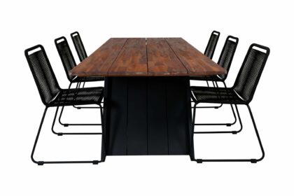 Doory matgrupp utomhus 250cm + 6 lindos stapelbara matstolar - svart