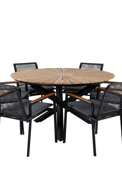 Mexico matgrupp utomhus rund Ø140cm + 6 dallas matstolar - svart