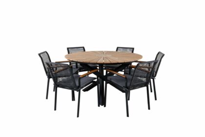 Mexico matgrupp utomhus rund Ø140cm + 6 dallas matstolar - svart