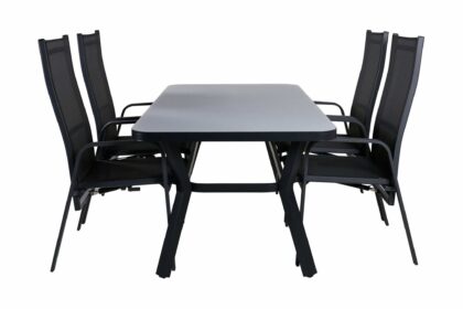 Virya matgrupp utomhus 160cm + 4 copacabana reclinerstolar - svart