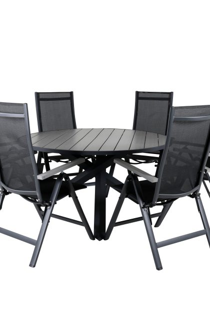 Parma matgrupp utomhus rund Ø140cm + 6 albany positionsstolar - svart/grå