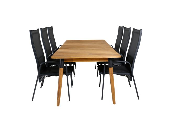 Julian matgrupp utomhus 210cm + 6 copacabana reclinerstolar - svart/brun