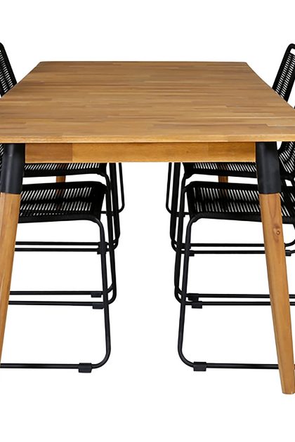 Julian matgrupp utomhus 210cm + 6 lindos stapelbara matstolar - brun/vit