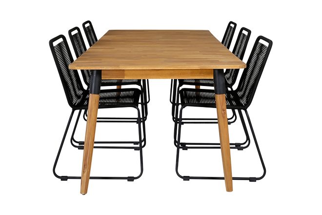 Julian matgrupp utomhus 210cm + 6 lindos stapelbara matstolar - brun/vit