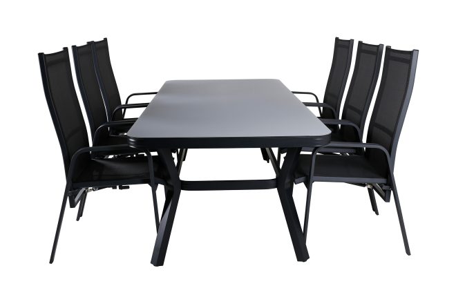 Virya matgrupp utomhus 200cm + 6 copacabana reclinerstolar - brun/vit