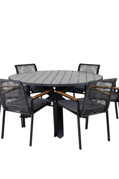 Parma matgrupp utomhus rund Ø140cm + 6 dallas matstolar - svart/grå