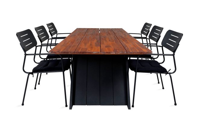 Doory matgrupp utomhus 250cm + 6 nicke matstolar - brun/vit