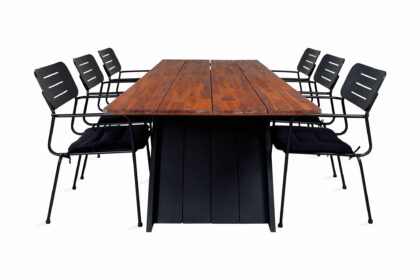 Doory matgrupp utomhus 250cm + 6 nicke matstolar - brun/vit