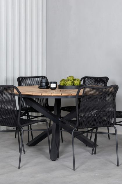 Mexico matgrupp utomhus rund Ø140cm + 6 julian matstolar - brun/svart