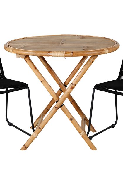 Cane matgrupp utomhus rund Ø80cm + 2 lindos stapelbara matstolar - vit