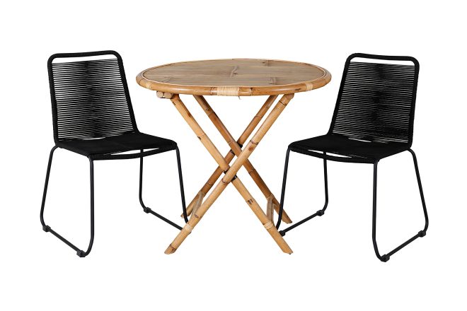 Cane matgrupp utomhus rund Ø80cm + 2 lindos stapelbara matstolar - vit