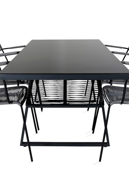 Dallas matgrupp utomhus 193cm + 6 lindos karmstolar - svart/grå