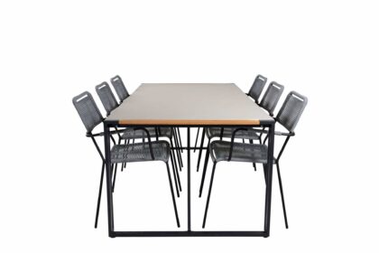 Texas matgrupp 200cm + 6 lindos karmstolar - vit