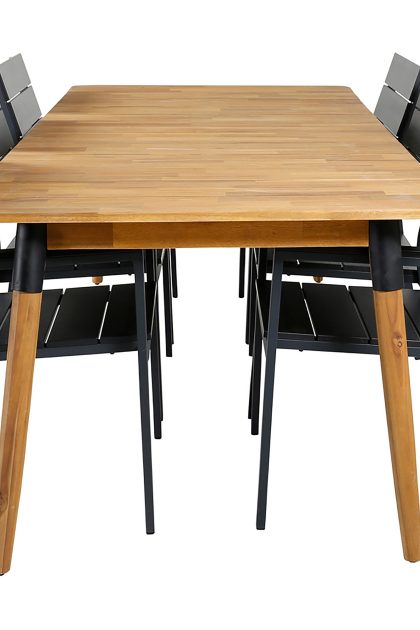 Julian matgrupp utomhus 210cm + 6 levels stapelbara matstolar - svart/brun