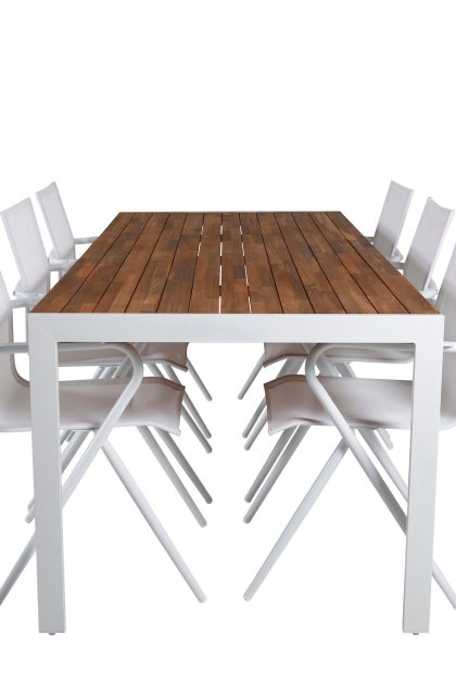 Bois matgrupp utomhus 205cm + 6 alina matstolar - vit