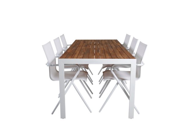 Bois matgrupp utomhus 205cm + 6 alina matstolar - vit