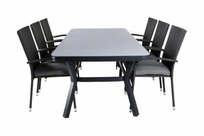 Virya matgrupp utomhus 200cm + 6 anna matstolar - svart/grå