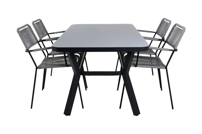 Virya matgrupp utomhus 160cm + 4 lindos karmstolar - vit