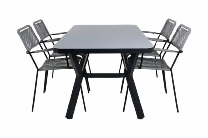 Virya matgrupp utomhus 160cm + 4 lindos karmstolar - vit